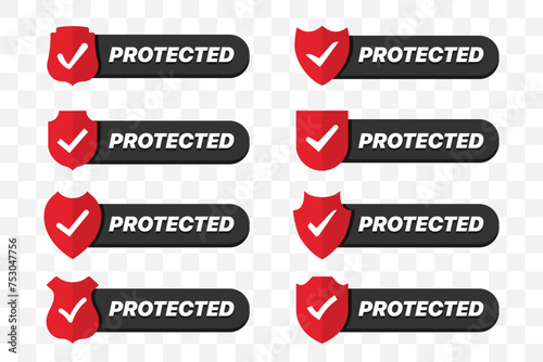 Protected badges collection. Set of protected badges shield icons in a flat design