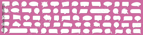 Speech bubble cloud collection. Blank speech bubbles banner with shadow on a pink background
