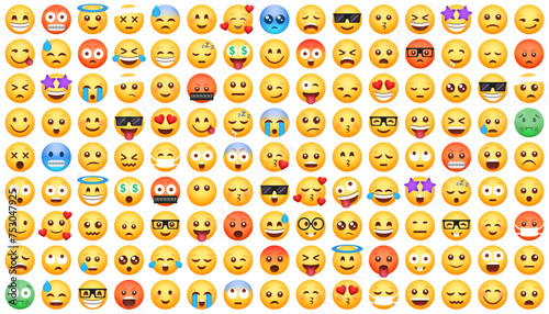 Emoticon smile icons. Cartoon emoji set. Vector emoticon set