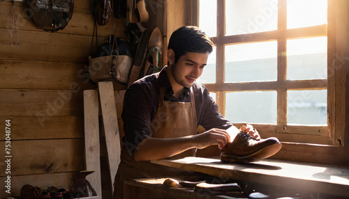 shoemaker working making comfortable shoes for women and men