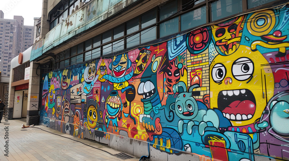 Fototapeta premium Street art Graffiti in Taipei city at Ximen district.