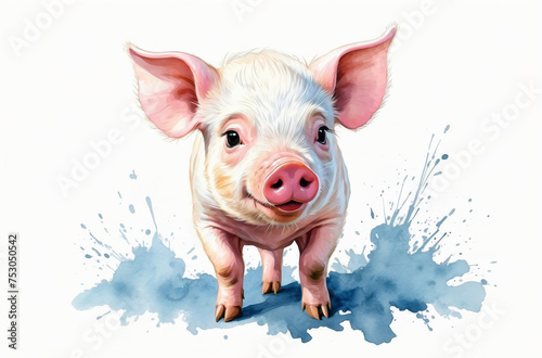 pig isolated on white background watercolor