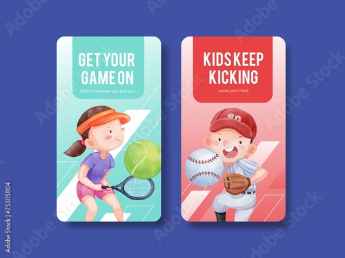 Instagram Template With American Sport Kids Conceptwatercolor Style photo