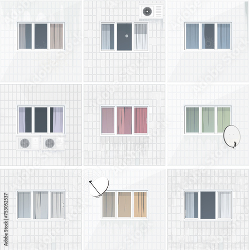 Part of the facade of a panel house. Eastern European architecture. Dormitory area. 