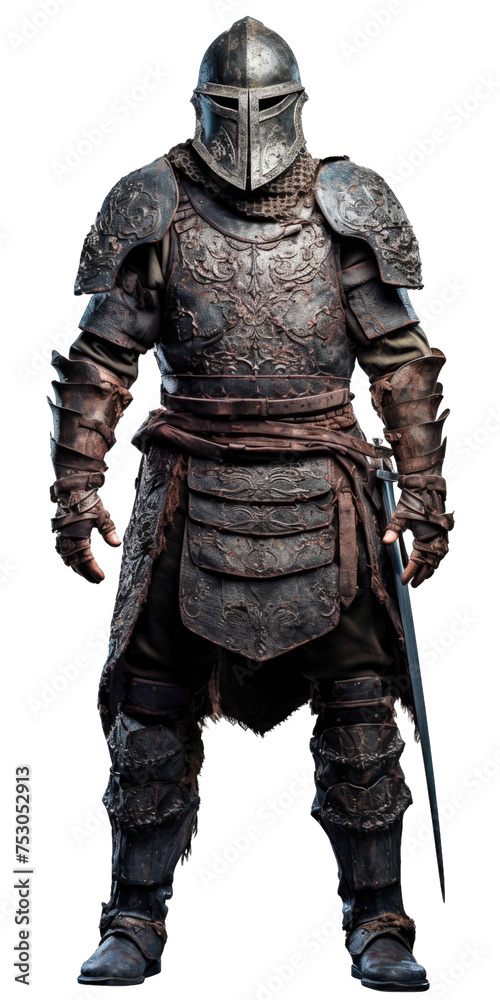 The warrior wears full body armor isolated on transparent background, element for design The warrior wears full body armor isolated on transparent background, element for design