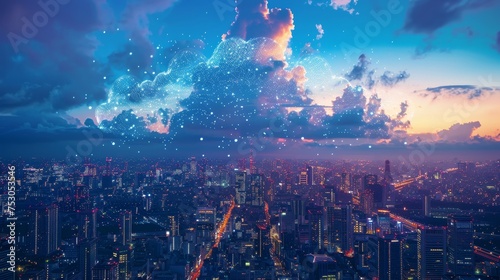 A futuristic cityscape powered by cloud computing