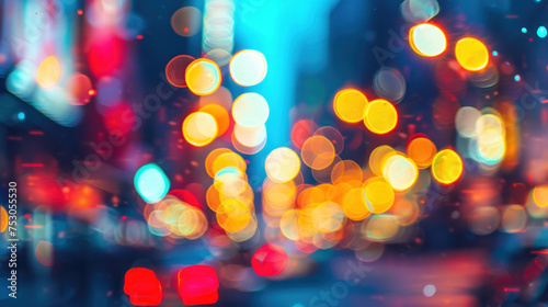 Colorful Bokeh Lights on City Street - Vivid and blurred bokeh lights create a bustling city street atmosphere at night.   © Panisa