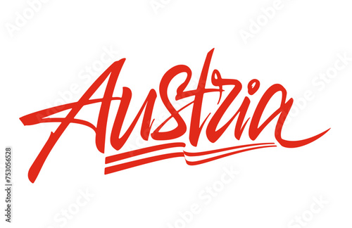 Austria lettering design for t-shirt, mug, poster. Vector hand drawn inscription. Apparel Print. Austria vector handwritten inscription.