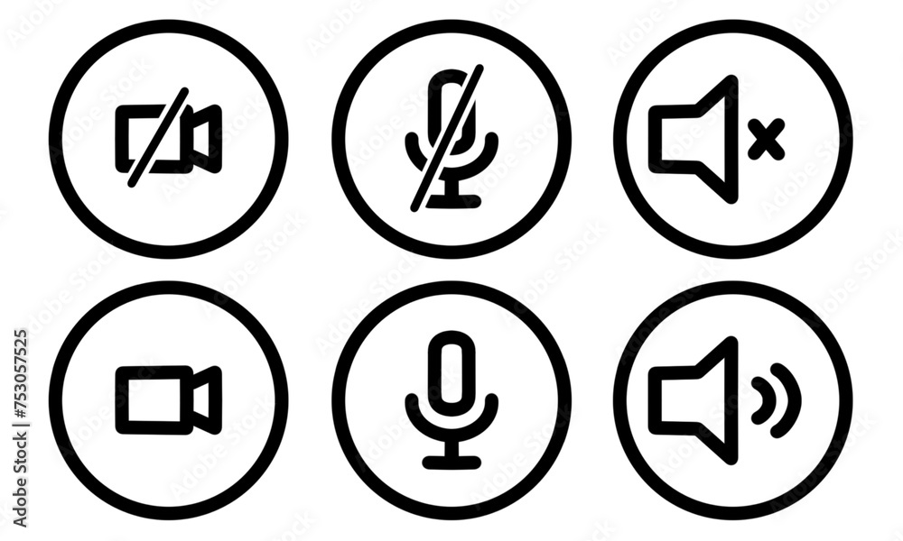 Speaker, Mic and Video Camera related icons. Basic icons for Video Conference, Webinar and Video chat. Speaker, Mic and Video Camera related icons. Basic icons for Video Conference, Webinar and Video chat.