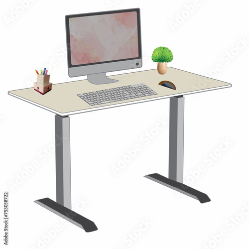 Computer desk, office table vector illustration jpeg