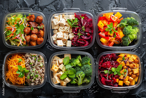 Assorted vegetarian meal prep for healthy eating.  photo