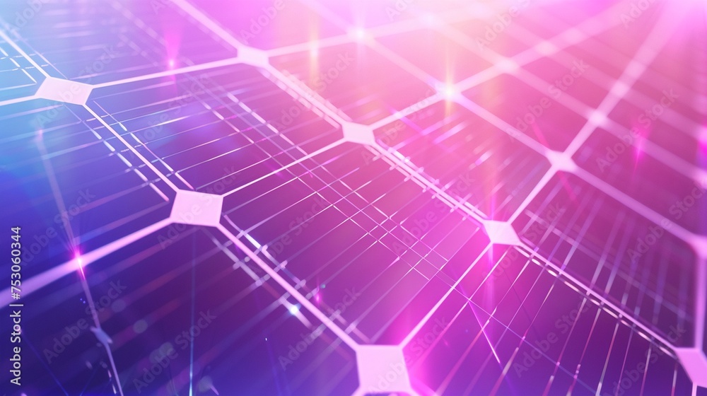 Close-up of a high-tech solar panel with a soft purple tech overlay embodying the fusion of green technology and digital efficiency for renewable energy HD