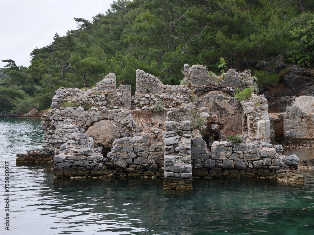 ancient roman bath in the sea historical building mediterranean coast turkey gocek fethiye