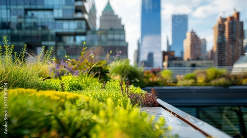 Modern building with an extensive green roof for ecology and sustainable development in a modern city