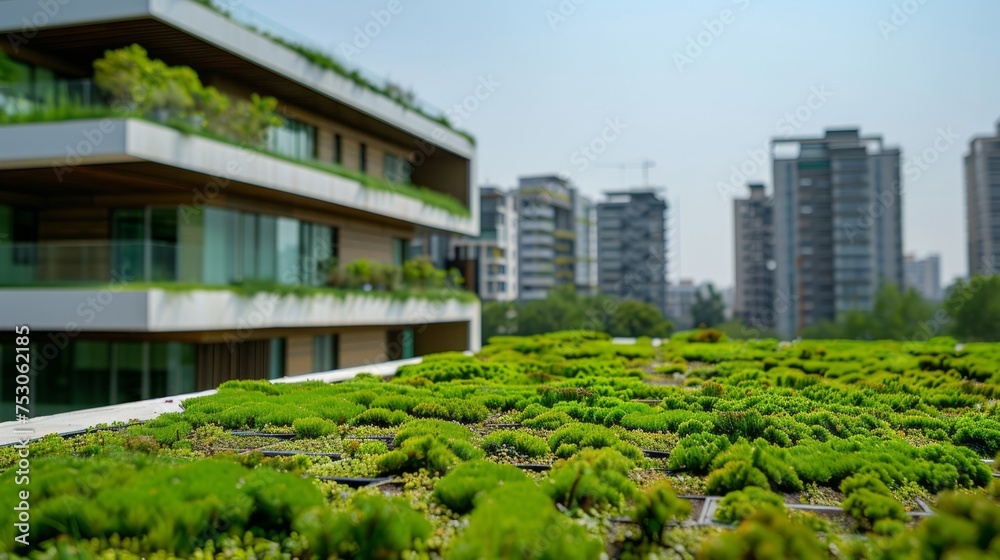 New apartment building with a green roof for sustainability and ecology New apartment building with a green roof for sustainability and ecology