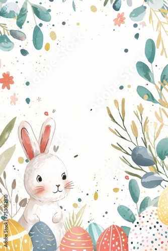 Easter Bunny With Colorful Eggs and Spring Florals