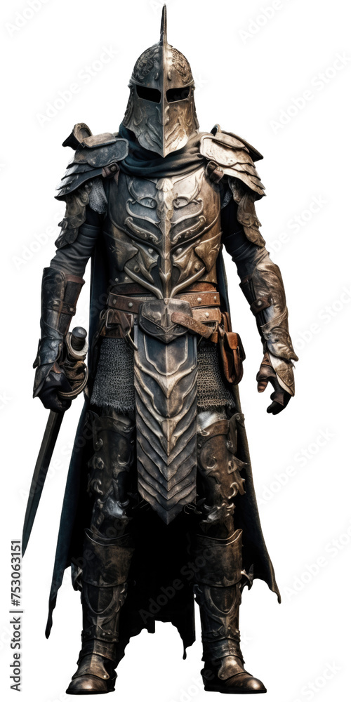 Obraz premium The warrior wears full body armor isolated on transparent background, element for design