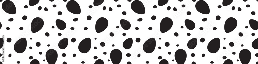 Seamless easter pattern with black ornamental eggs and dots. Vector holiday decorations, background and texture. For fabric, textile, wrapping paper, packaging, web Seamless easter pattern with black ornamental eggs and dots. Vector holiday decorations, background and texture. For fabric, textile, wrapping paper, packaging, web