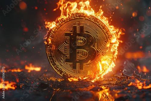 Bitcoin logo burning in fire © GraphiteCat