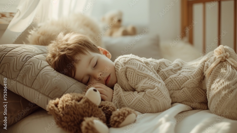 Boy in dreamland with teddy bear Boy in dreamland with teddy bear