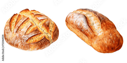 Wallpaper Mural set of two freshly baked bread clipart breakfast snack watercolor illustration on transparent background Torontodigital.ca