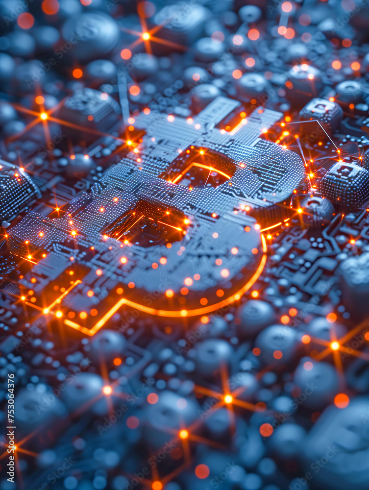 Bitcoin on Computer Motherboard AI Generated Bitcoin on Computer Motherboard AI Generated