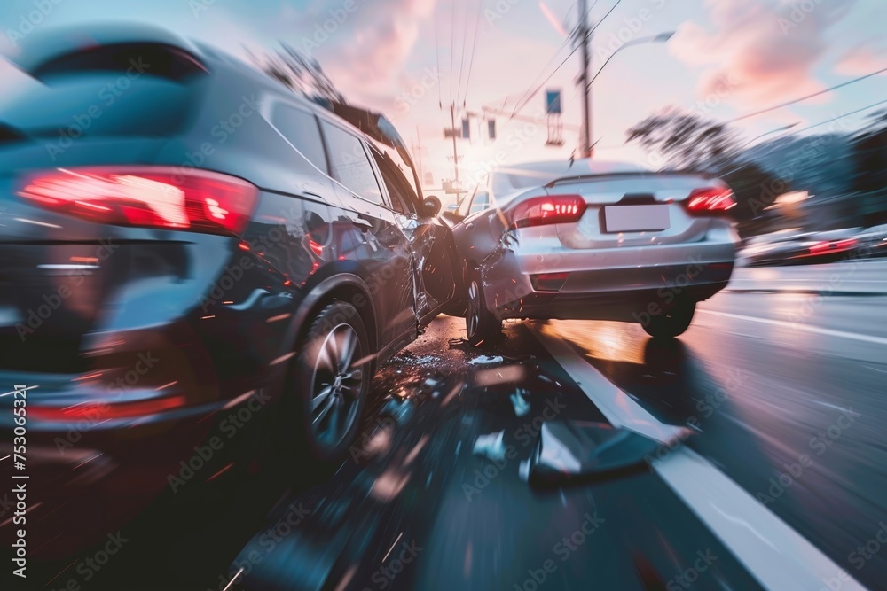 Obraz premium Dramatic Urban Car Collision Scene