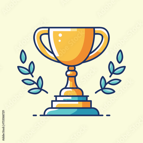 Trophy award gold metallic laurel wreath symbol vector illustration