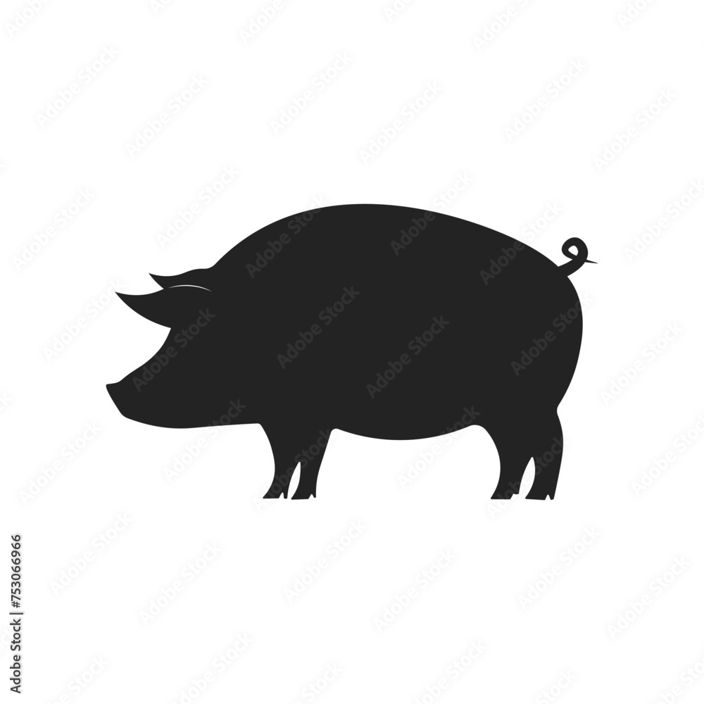 Isolated black pictogram on pig, animal simple icon sign Isolated black pictogram on pig, animal simple icon sign