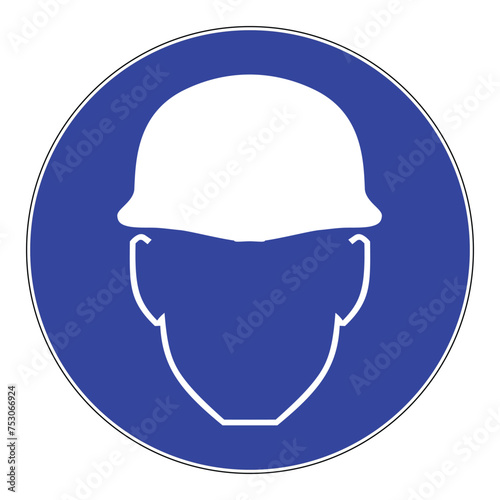 Protective safety helmet must be worn, mandatory sign, vector illustration