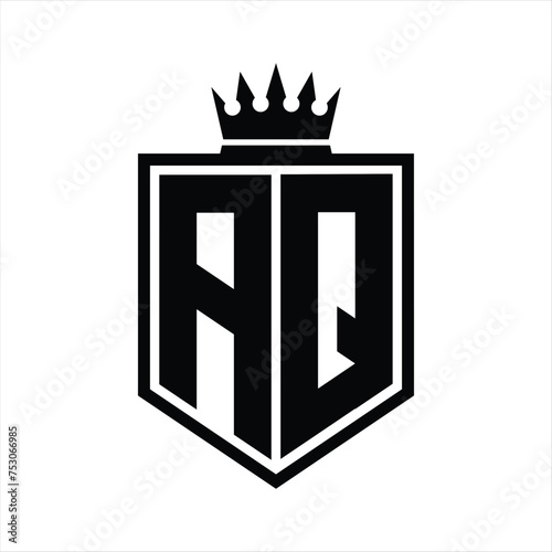 AQ Logo monogram bold shield geometric shape with crown outline black and white style design photo