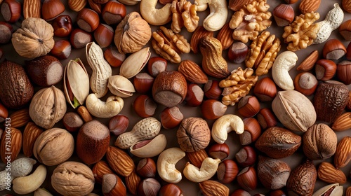 Abstract background with different nuts in a heap 