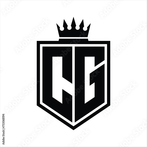 CG Logo monogram bold shield geometric shape with crown outline black and white style design