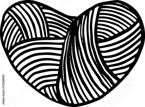 A skein of heart-shaped yarn. Merino wool yarn for creating needlewomen's logos and a gift idea for a knitter. Vector illustration
