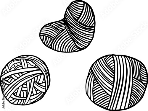 A skein of heart-shaped yarn. Vector illustration of a yarn ball for knitting and crocheting. Doodle wool thread for handcraft knit, homemade craft icons.