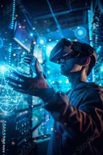 Virtual reality interface with augmented reality features focusing on connectivity and digital transformation