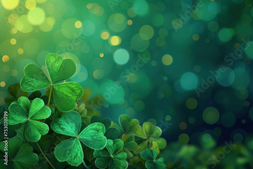 Get into the spirit of St. Patrick's Day with this decorative backdrop showcasing green shamrock leaves. AI generative
