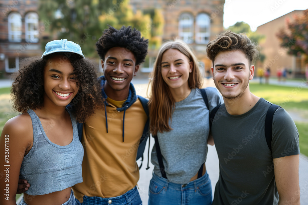 Group of multiethnic university friends. Portrait, Friend, lifestyle and diversity concept