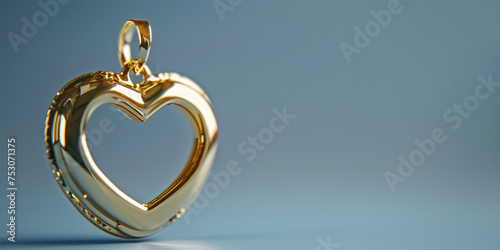 Gold jeweled pendant locket with blank copy space to insert a photo. Mockup template of a heart shaped pendant on a chain.