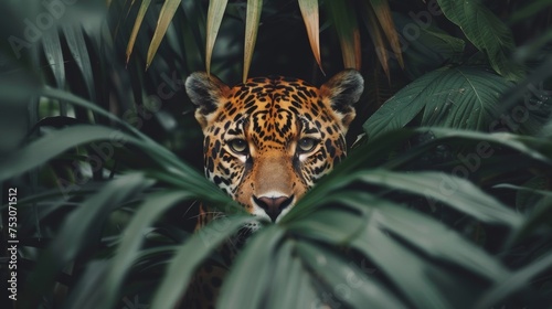 Tiger in lush tropical jungle  wild predator in natural habitat  wildlife photography concept.