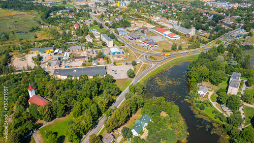 Aerial photo from drone of Krustpils city on a sunny summer day. Jekabpils, Krustpils, Latvija (Series) photo