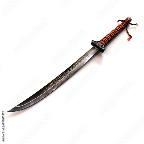 Ancient realistic 3d render sword isolated on white background for games and resources.