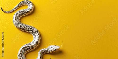 Serpentine creative Silver Necklace snake. Close-up of snake shaped Necklace with chain, copy space, banner template for jewelry store.