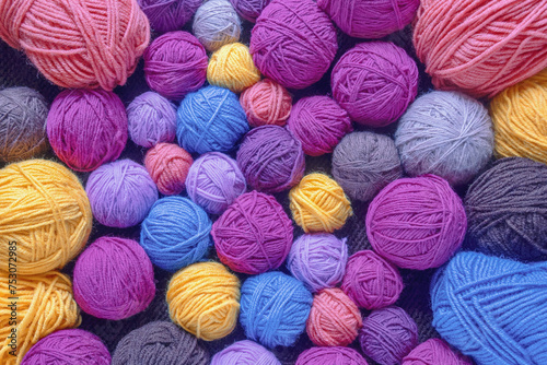 Hobby and knitting concept. Colorful balls of wool, background