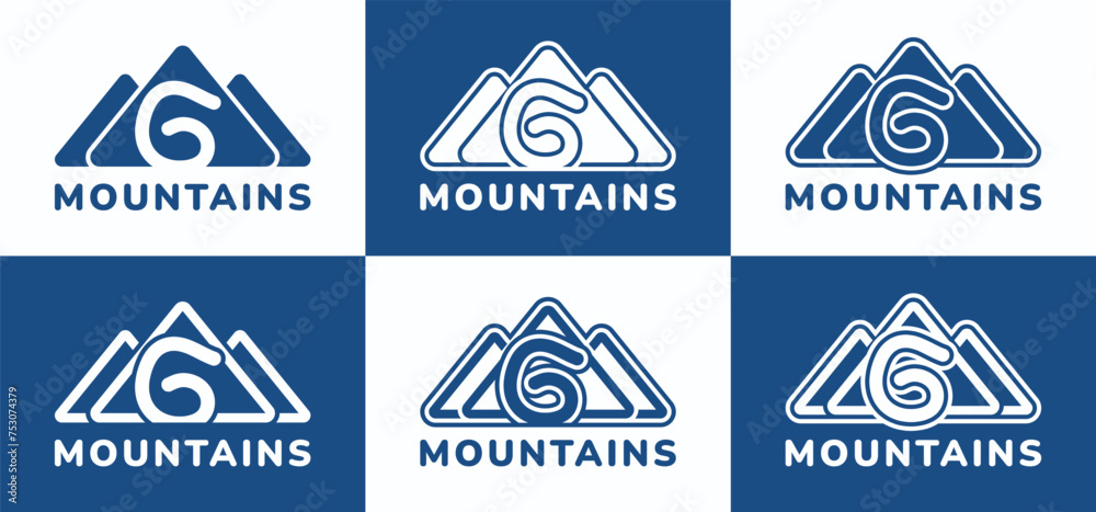 Set of letter G round mountains logo. This logo combines letters and mountain shapes. Suitable for nature lovers, hiking shops, outdoor tool shops and the like.