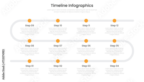 Timeline infographic with 12 steps for business presentation