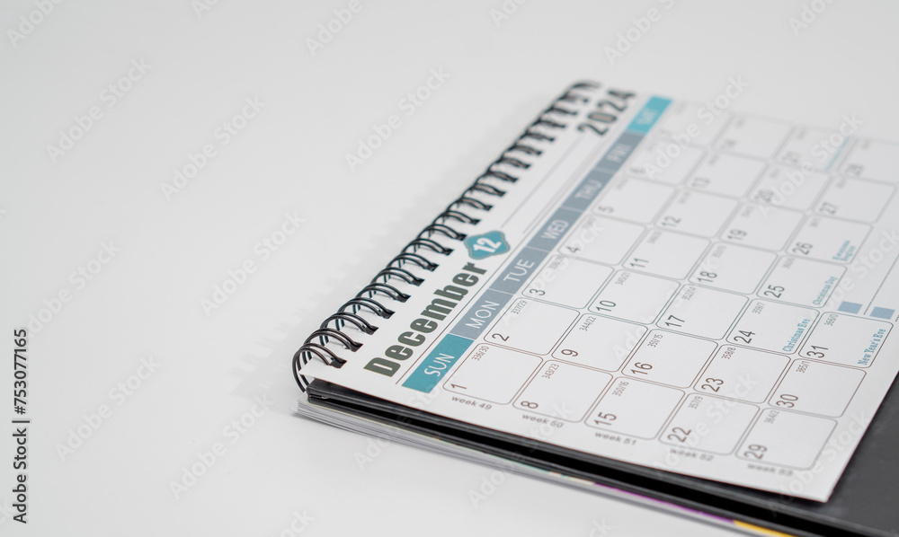 Fototapeta premium English calendar of 2024, December page on white background.