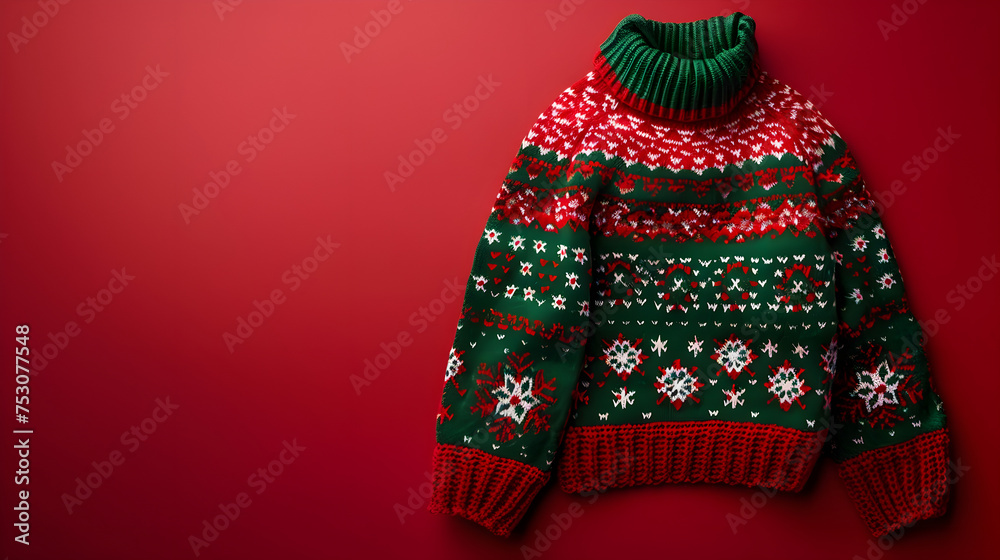 Funny Christmas ugly traditional sweater with red and green design. Generative Ai