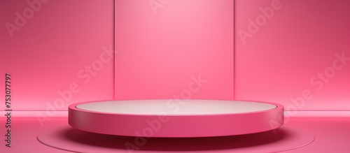 Geometric podium in pink color with space for product display mockup 2d template