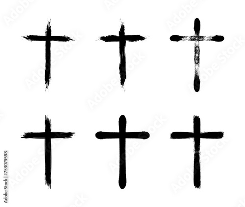 Hand drawn christian religious cross symbol Japanese brush vector illustration.
